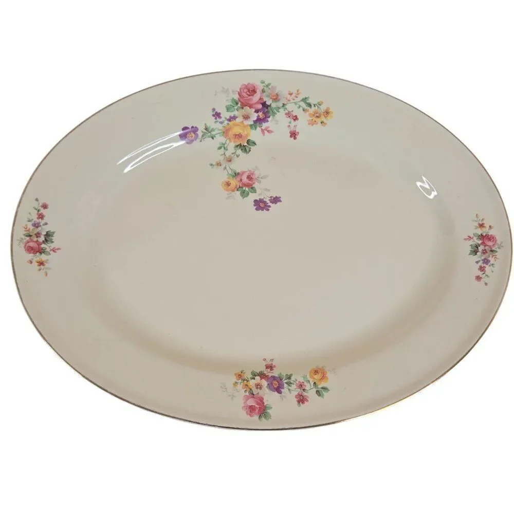 Vintage Edwin Knowles Semi Vitreous China Floral Oval Platter 13